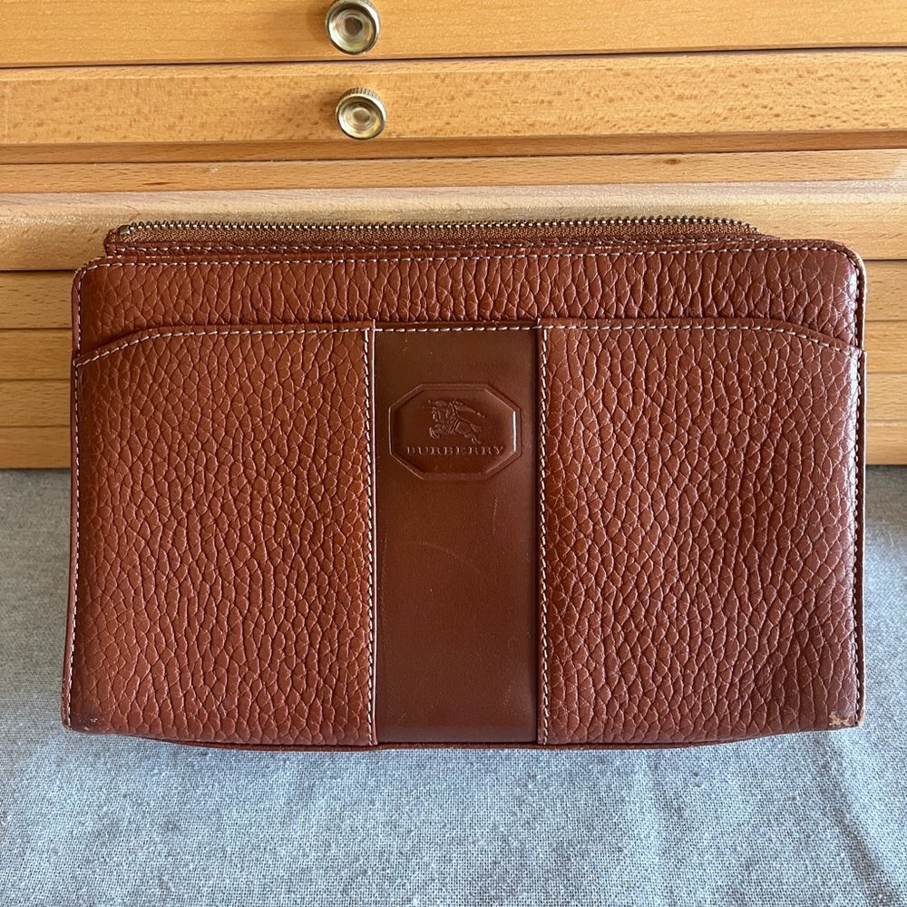 Burberry brown leather clutch, bag, make up bag